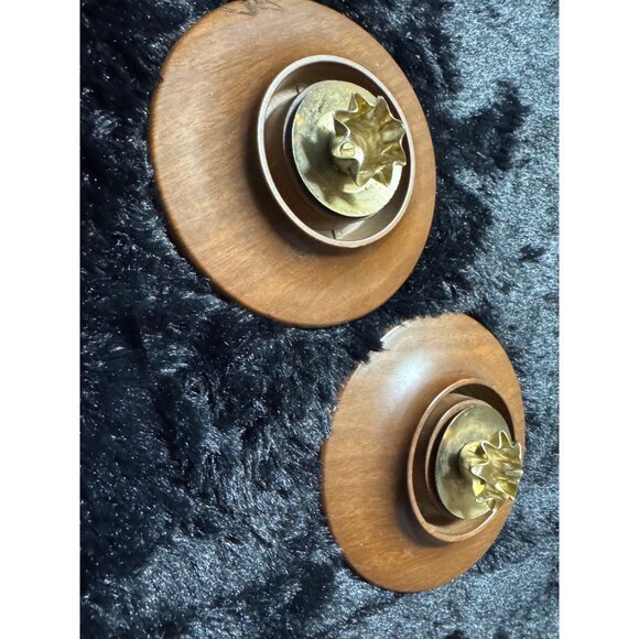 Vintage David Douglas Wooden & Brass Candle Holders - Set Of 2 - Picture 6 of 7